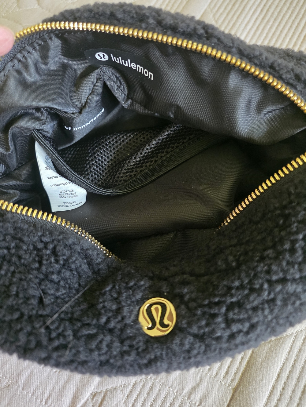 lululemon athletica Black Sherpa Cosmetic Pouch with Gold Accents - Picture 5 of 5